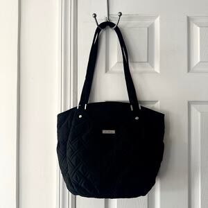 Vera Bradley Solid Black Quilted Glenna Medium Zip Shoulder Bag Silver Hardware